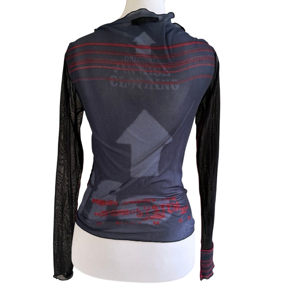Vintage Cop.Copine Mesh Knit Cutout Top Made in France Black Red Size 1 XS S - Picture 2 of 9